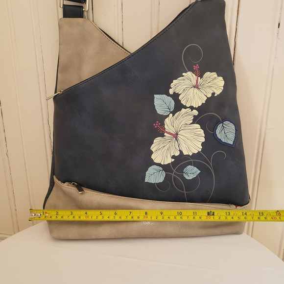 Espe Vegan Leather Messenger Bag Crossbody Hibiscus artsy - Picture 6 of 15